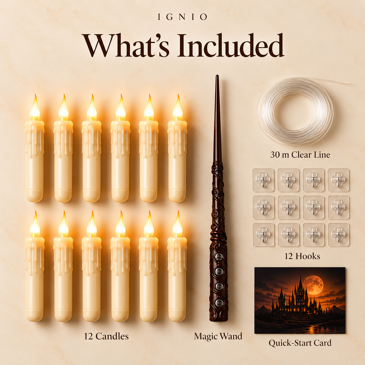 IGNIO Magic Wand + 12 Candles Set