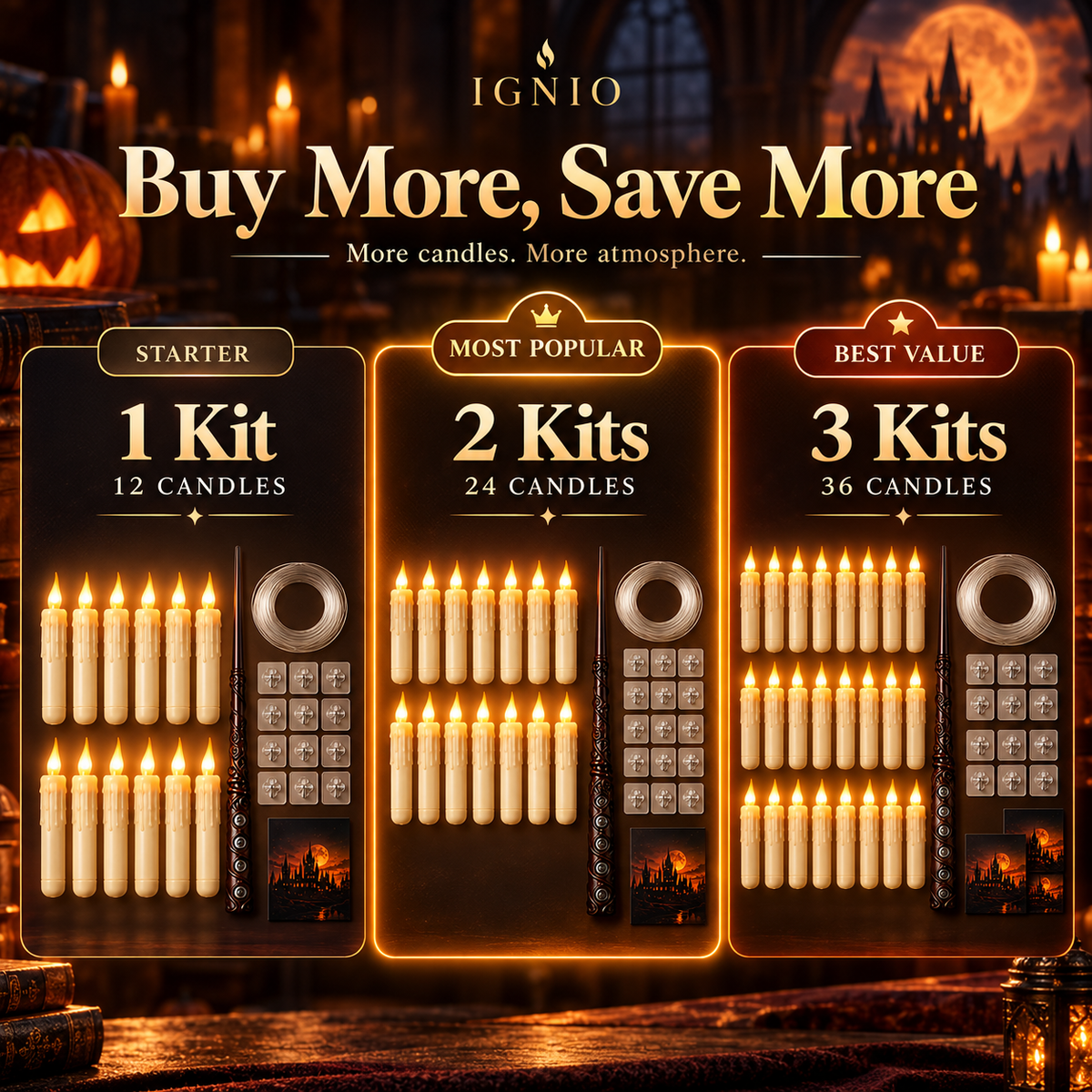 IGNIO Magic Wand + 12 Candles Set